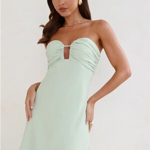 HELLO MOLLY NWT SULTRY VIBES STRAPLESS MINI DRESS SAGE: SIZE LARGE